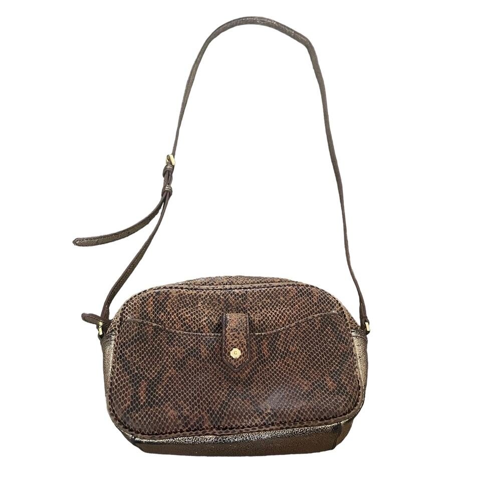 GILI Leather Crossbody Bag Sienna Snakeskin Brown Purse